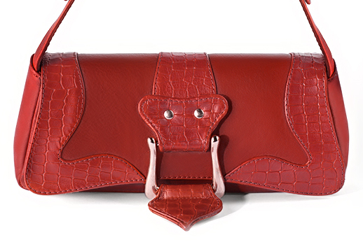 Dress small handbag in scarlet red leather - Profile view